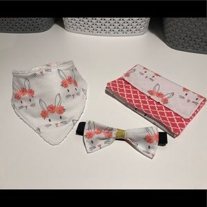 Easter baby set: bib, burp cloth & headband